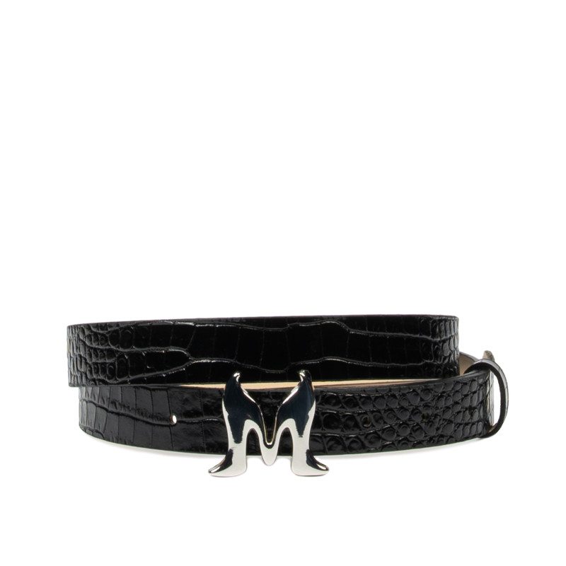 Damen-Gürtel 41-1m Kroko-Lack Schwarz