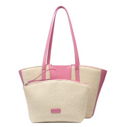 Damentasche für den Strand 044g 01 Barbie-Rosa + Bast