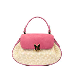 Damentasche Handtasche 042g Rosafarbenes Wildleder+Raffia