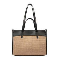 Damentasche Strand 045g 01 Schwarz Napa+Raffia Karamell