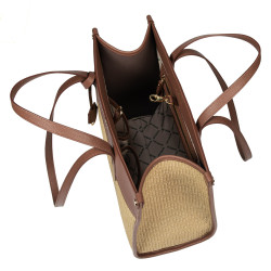 Damen-Strandtasche 045g Cognacbraun+Raffia