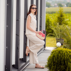 Damentasche Handtasche 042g Rosafarbenes Wildleder+Raffia lifestyle