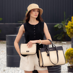 Damentasche Strand 045g schwarz Nappa+Raffia lifestyle