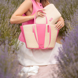 Damentasche für den Strand 044g 01 Barbie-Rosa + Bast