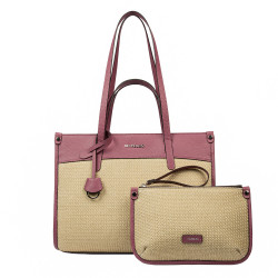 Damentasche für den Strand 045g 01 Himbeerrosa+Raffia