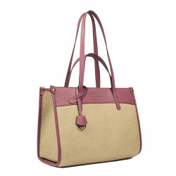 Damentasche für den Strand 045g 01 Himbeerrosa+Raffia