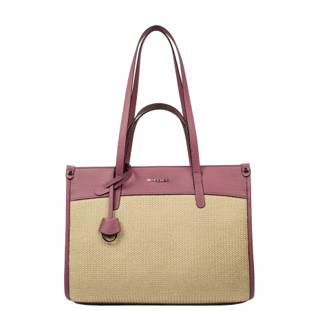 Damentasche für den Strand 045g 01 Himbeerrosa+Raffia
