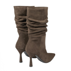 Damen-Stiefeletten mit Absatz 1410 Schokoladen-Veloursleder