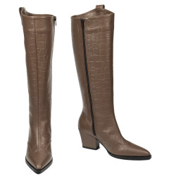 Damenstiefel mit Absatz 1413 Croco Kaffee