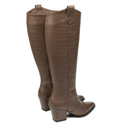 Damenstiefel mit Absatz 1413 Croco Kaffee