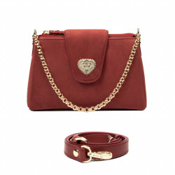 Damentasche zum Umhängen 051g rotes Veloursleder