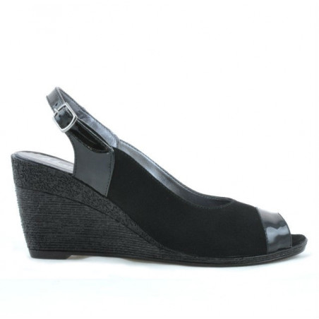 Damensandalen 5019 Lackschwarz + Schwarzer Velours