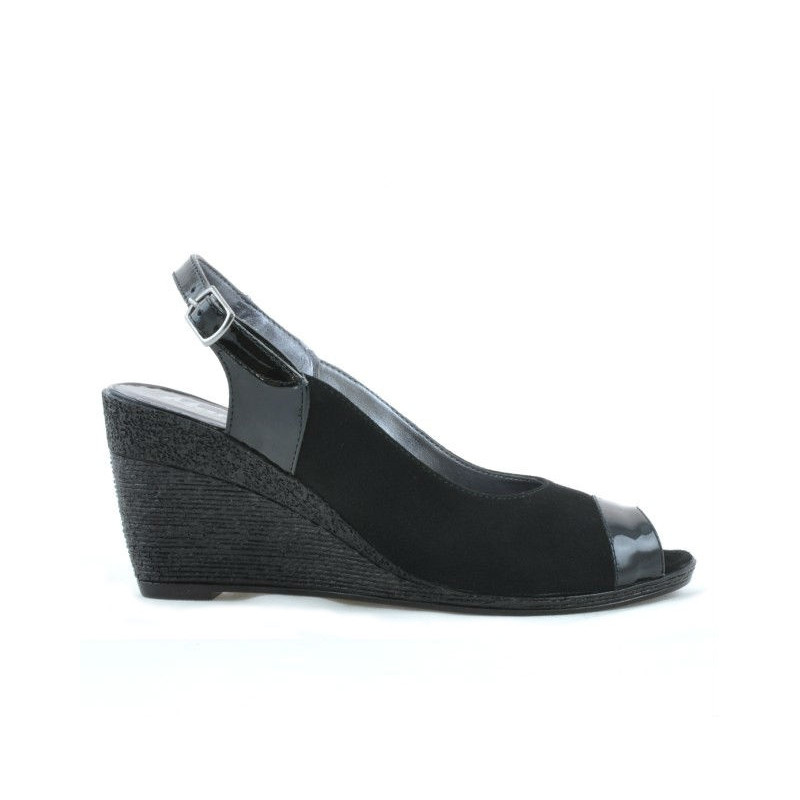 Damensandalen 5019 Lackschwarz + Schwarzer Velours