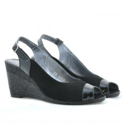 Damensandalen 5019 Lackschwarz + Schwarzer Velours